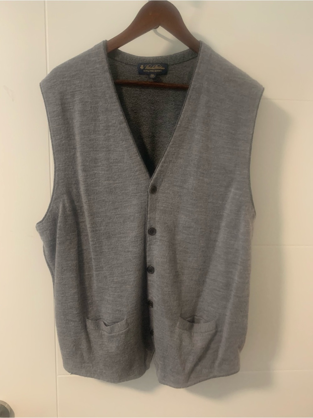 Brooks Brothers Gray V-Neck Button Vest A14